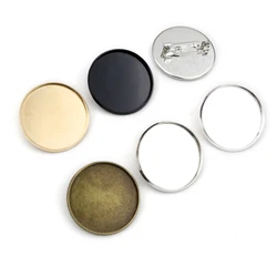 New Arrive 10pcs/lot 25mm 5 Colors Plated Brooch Style High Quality Cameo Settings Cabochon Base Brass Copper Blank Tray