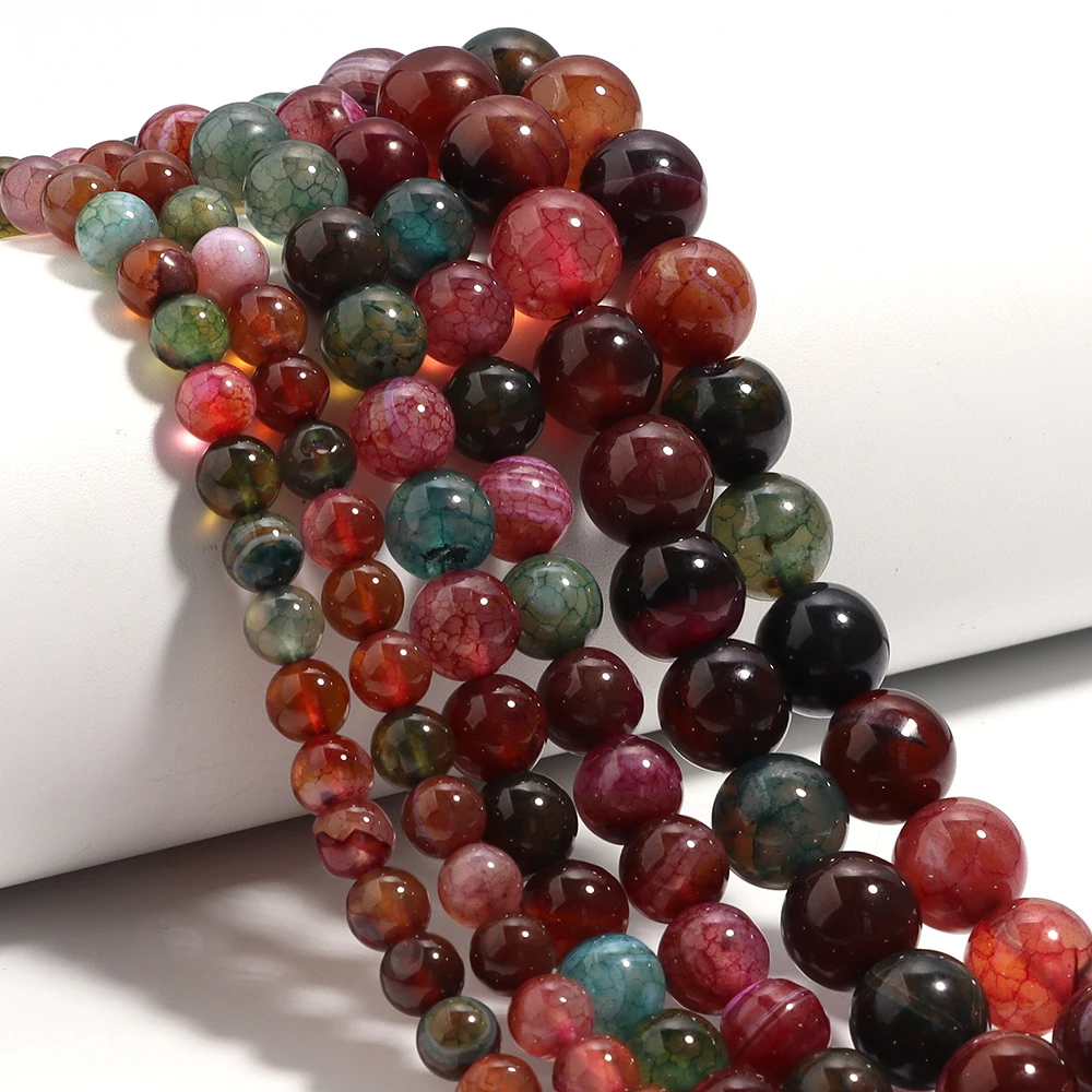 6 8 10mm Naturstein Achat Perlen Turmalin Farbe Runde Lose Spacer Perlen Für Schmuck Machen DIY Armbänder Halskette liefert