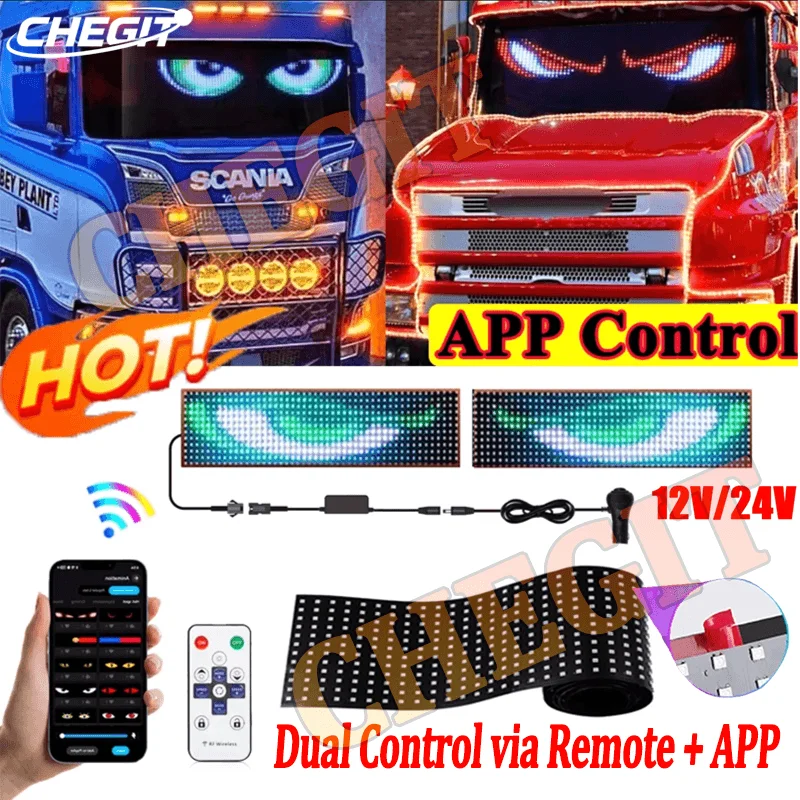 New App Control Truck Car Devil Eye LED Pixel Panel Light Soft Foldable Scrolling For Board Windshield Animation Pattern 12V 24V