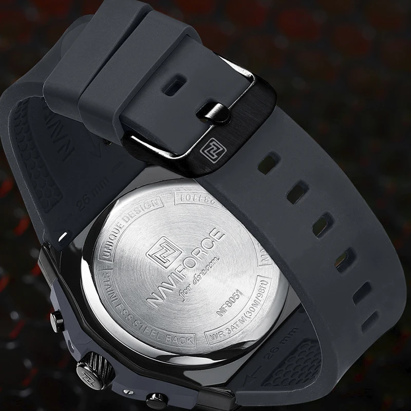 2024 NAVIFORCE Men‘s Watches Fashion Sport Design Sense Quartz Calendar Male Waterproof Wristwatches Gray Silicone Strap clock