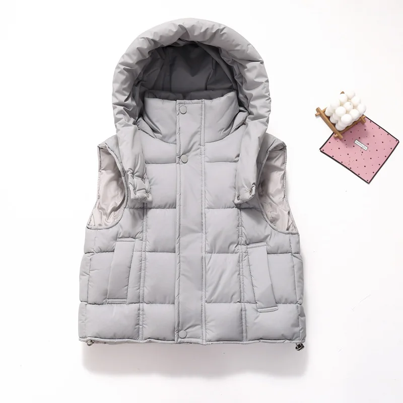 ZOETOPKID Boys Girls Autumn Winter Vest 2026 New Fashionable Casual Daily Solid Color Hooded Down Vest Kids Warm Sleeveless Coat