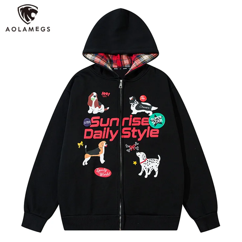 Men's Hoodie Y2K Zipper Print Streetwear Harajuku Cartoon Design Fashion Tops Leisure Loose Versatile Sweatshirt Unisex New