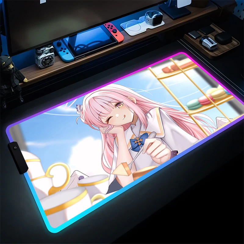 RGB Mouse Pad Anime Gamer Laptop Gaming Accessories Varmilo Keyboard Pad LED PC Blue Archive Desk Mat Cute Misono Mika Mousepad