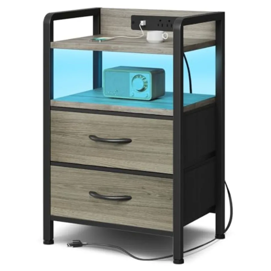 

Прикроватная тумбочка с зарядной станцией и светодиодной подсветкой для спальни – Современный прикроватный столик с USB-портами