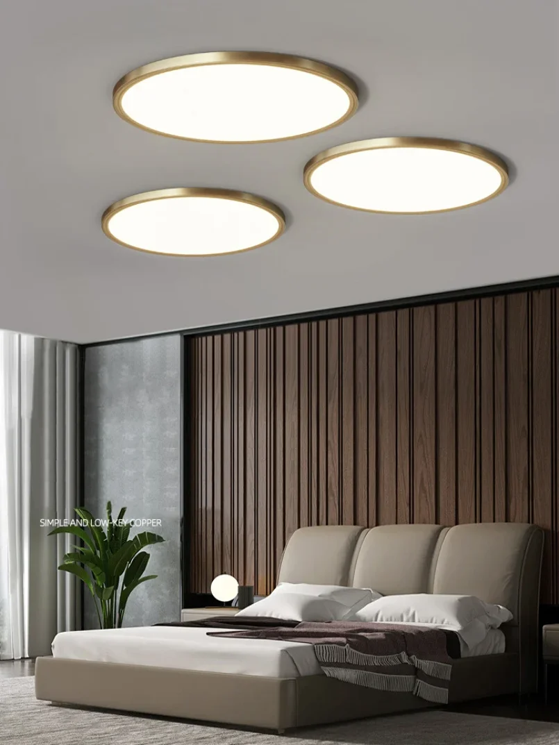 Modern Ultra Thin Copper Ceiling Mounted Light for Bedroom Living Room Kitchen Round Circle Decoration Lamp Nordic Hallway