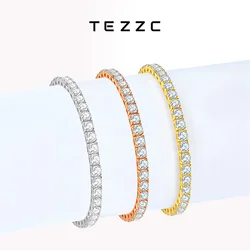 Tezzc 2mm 3mm 4mm 5mm Moissanite Tennis Bracelet 925 Sterling Silver with White Yellow Rose Gold Plated Bracelets for Women Man