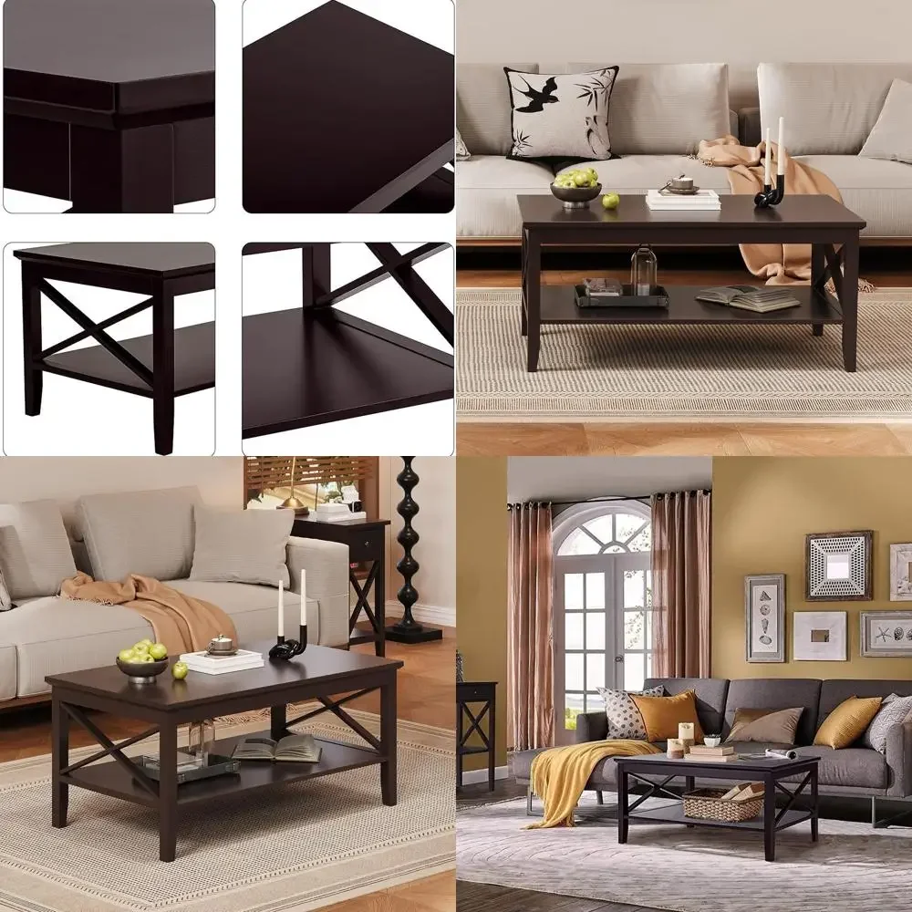 

Espresso Finish 40 Coffee Table with Thicker Legs and Storage for Living Room