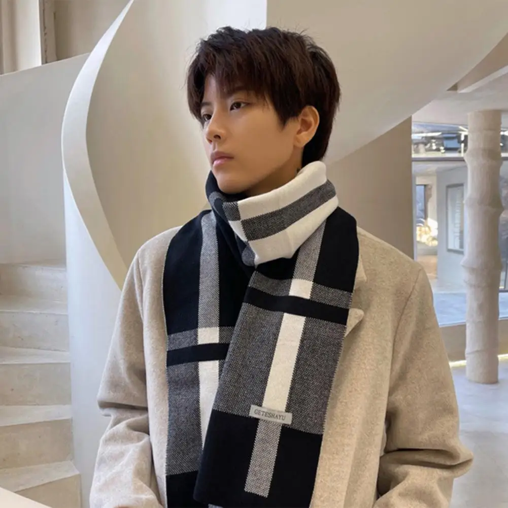 

2025 180cm Long Men Scarf Classic Plaid Winter Warm Thermal Scarf Shawl Wrap Handsome Casual Daily Wear Stylish Scarf Shawl Wrap