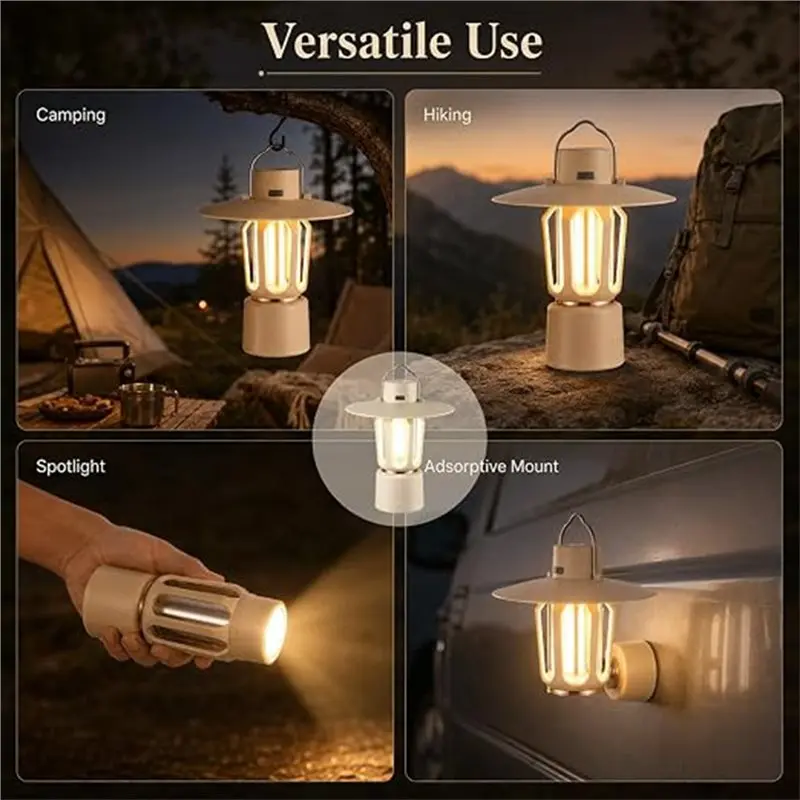 MOPHE-Mini Rechargeable Camping Lantern Portable Compact Design Magnetic Base & Hook