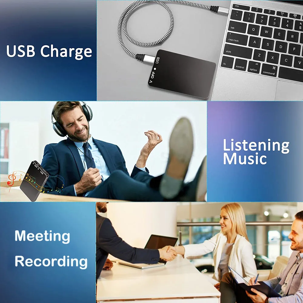 Aomago محرك فلاش متعدد الوظائف 64 جيجابايت، بطاقة رفيعة، مشغل MP3، مسجل صوت صغير منشط