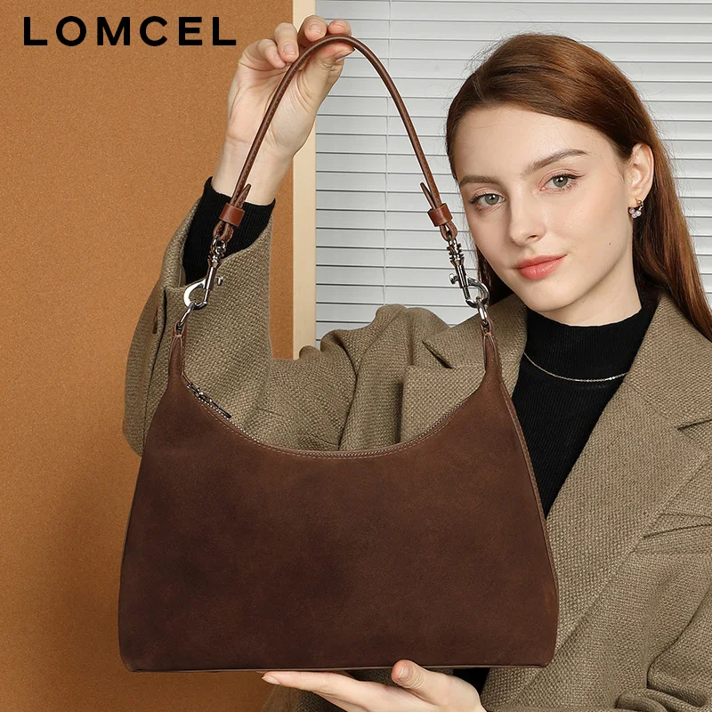 LOMCEL 142 Sandblasted cowhide underarm tote bag - Tote Bag for Women in New Style, High-Quality Texture, Large Capacity, Commut