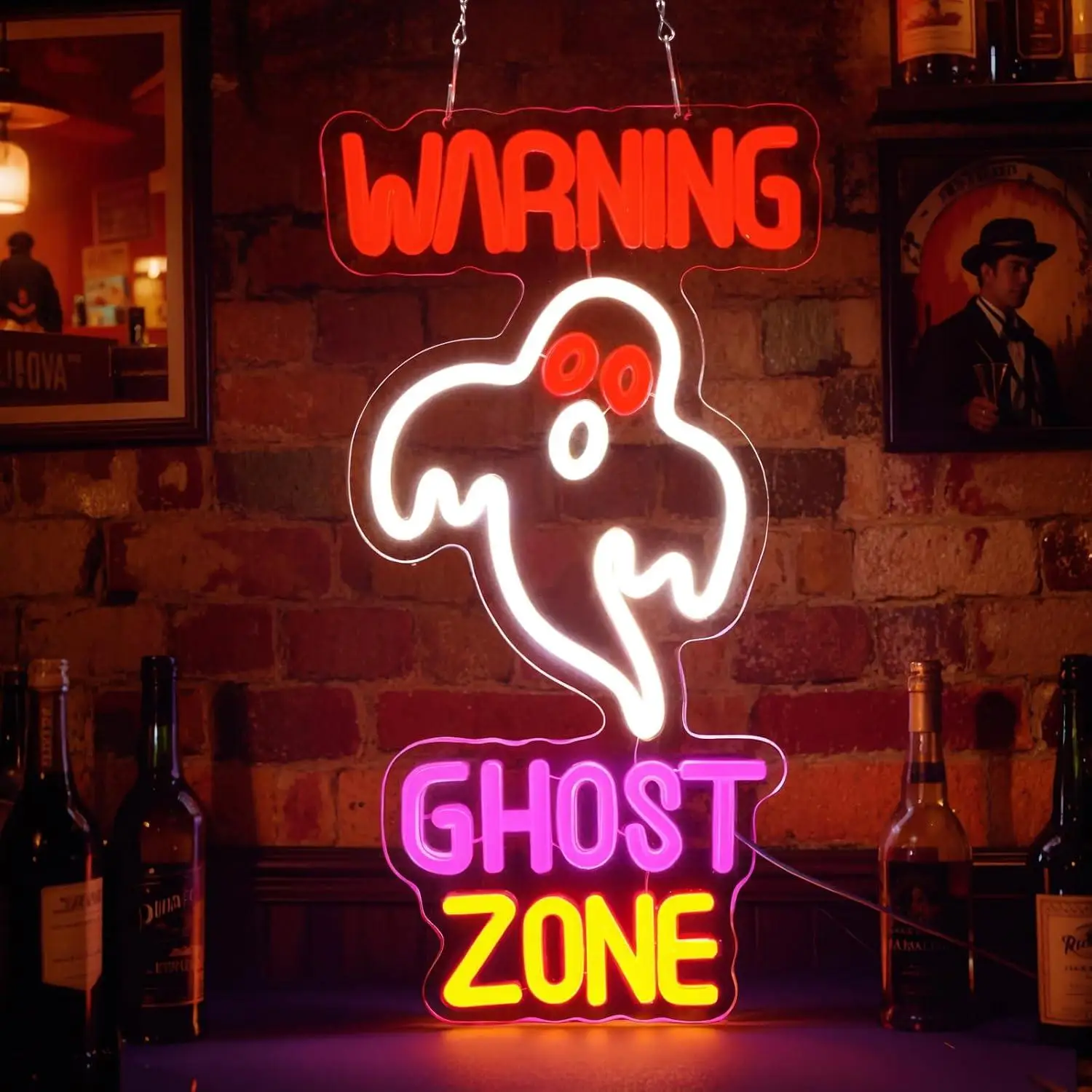 Warning Ghost Zone Neon Sign USB Dimmable LED Lights For Haunted House Man Cave Bar Halloween Party Wall Decor Holiday Gift