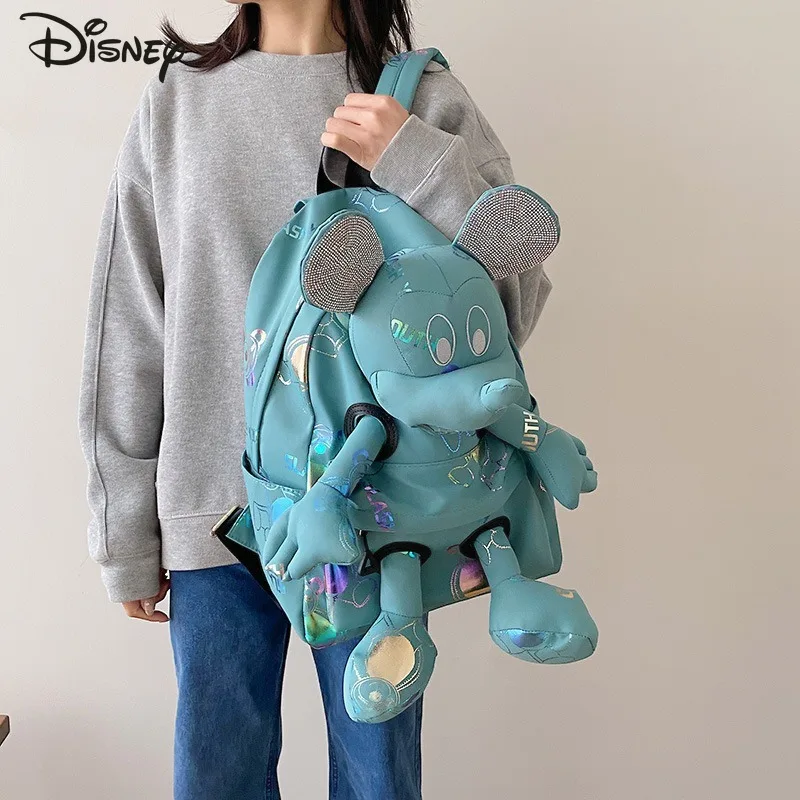 

Disney Mickey Backpack Cute Girl Cartoon Design Diamond Design New Student Schoolbag Large Capacity Solid Color