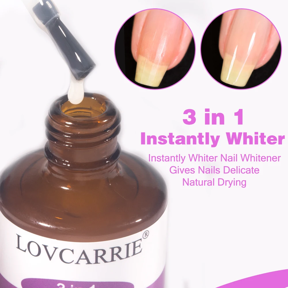 LOVCARRIE 3 IN 1 Instantly Nail Whiter Strengthener Natural Dry Protective Base Coat 15ML Repair Brightening Nail Art Treatment