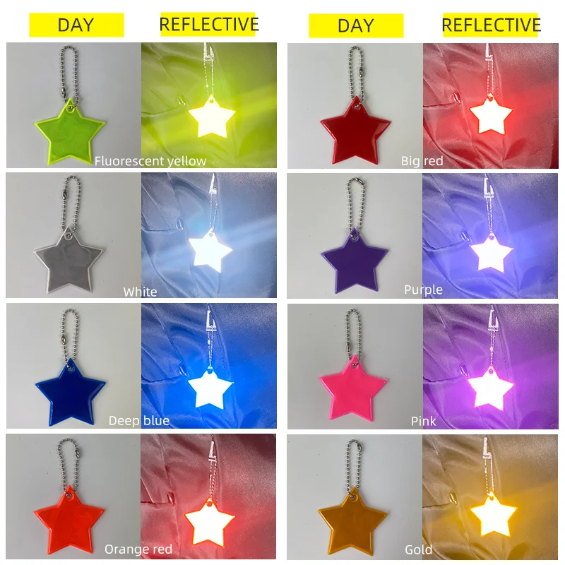 Colorful Star Reflective Keychain Bag Pendant Accessories Reflector Keyrings For Visible Safety Night Traffic Safety Reflector