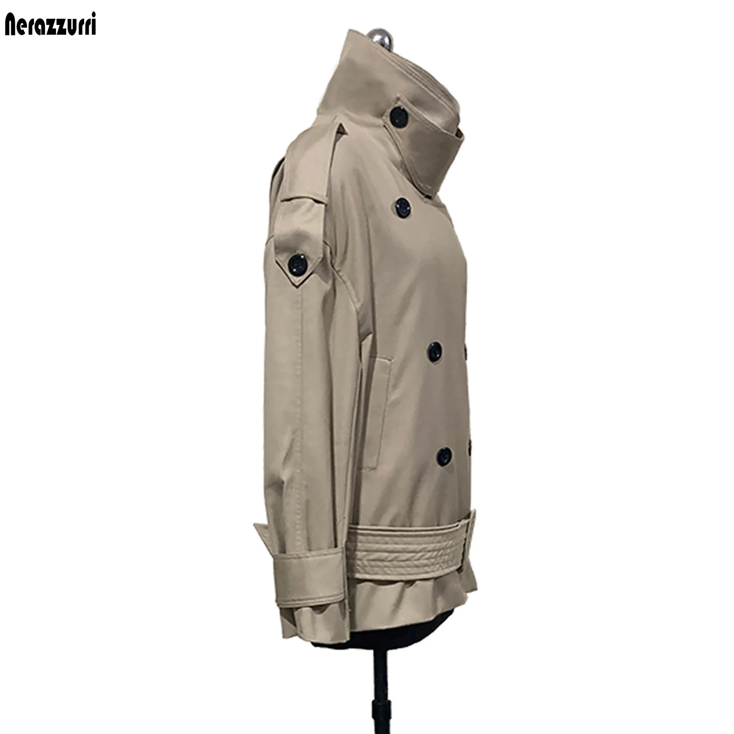 Nerazzurri Autumn Oversized Khaki Windproof Trench Coat for Women Belt Long Sleeve Double Breasted Luxury British Style Clothes