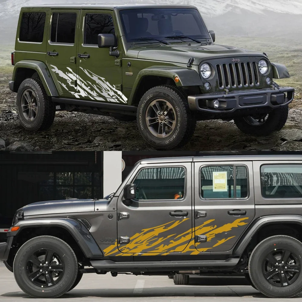 For Jeep Wrangler JK JL TJ YJ Car Door Side Stickers Mud Splashing Styling Vinyl Film Decals Decoration Auto Tuning Accessories