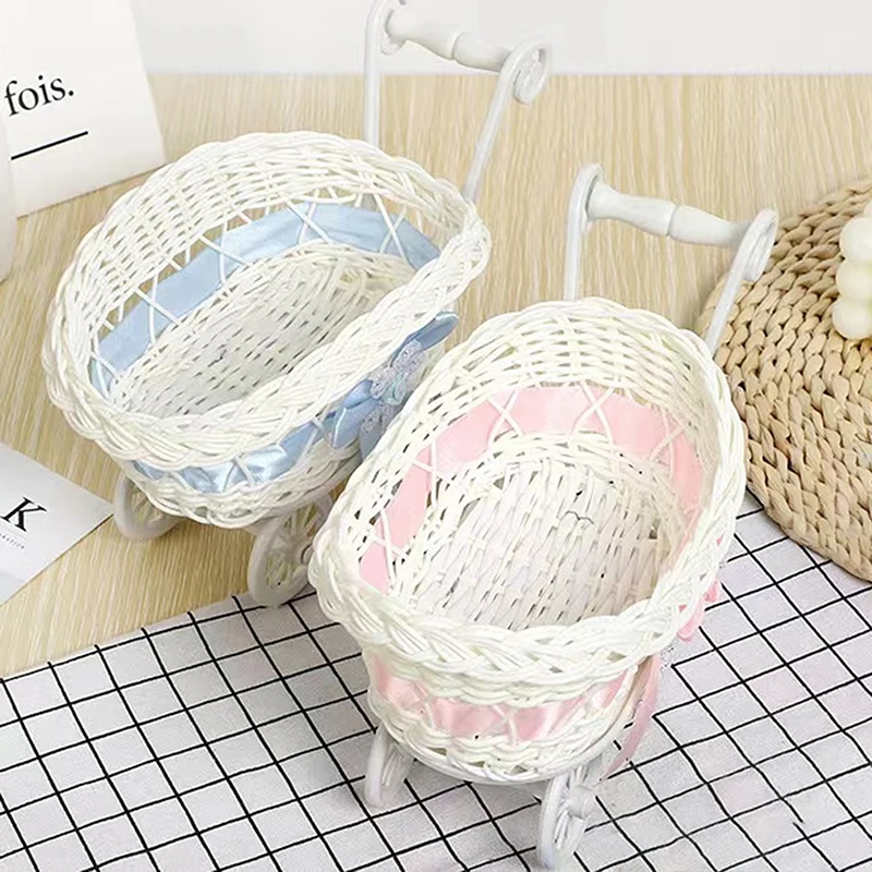 Basket Baby Cart Stroller Woven Decorations Mini Cutie Candy Wicker Storage Serving Toy Fruit