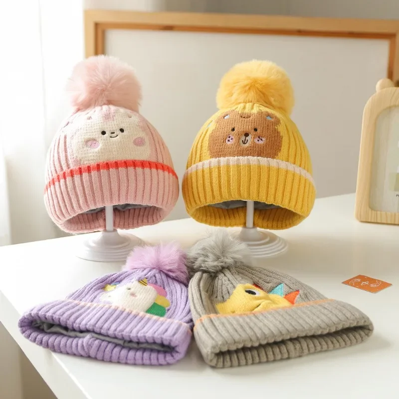 Autumn Winter Warm Beanie for Kids Boy Girl Cute Cartoon Dinosaurs Unicorn Bear Crochet Bonnet  Baby Photogrpahy Props Hat