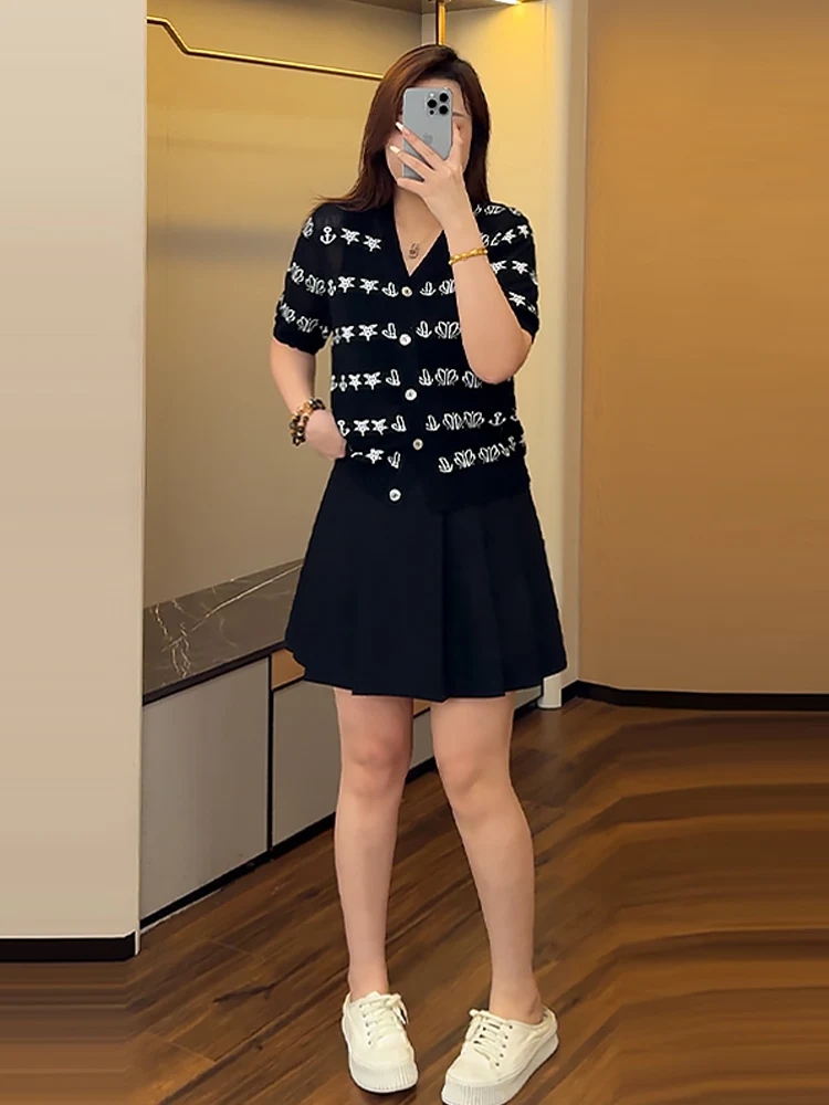 

Floral Print plus Size Summer ort Sve T-irt And Pleated Skirt Set Slimming Effect Korean Sle High Waist Faion...