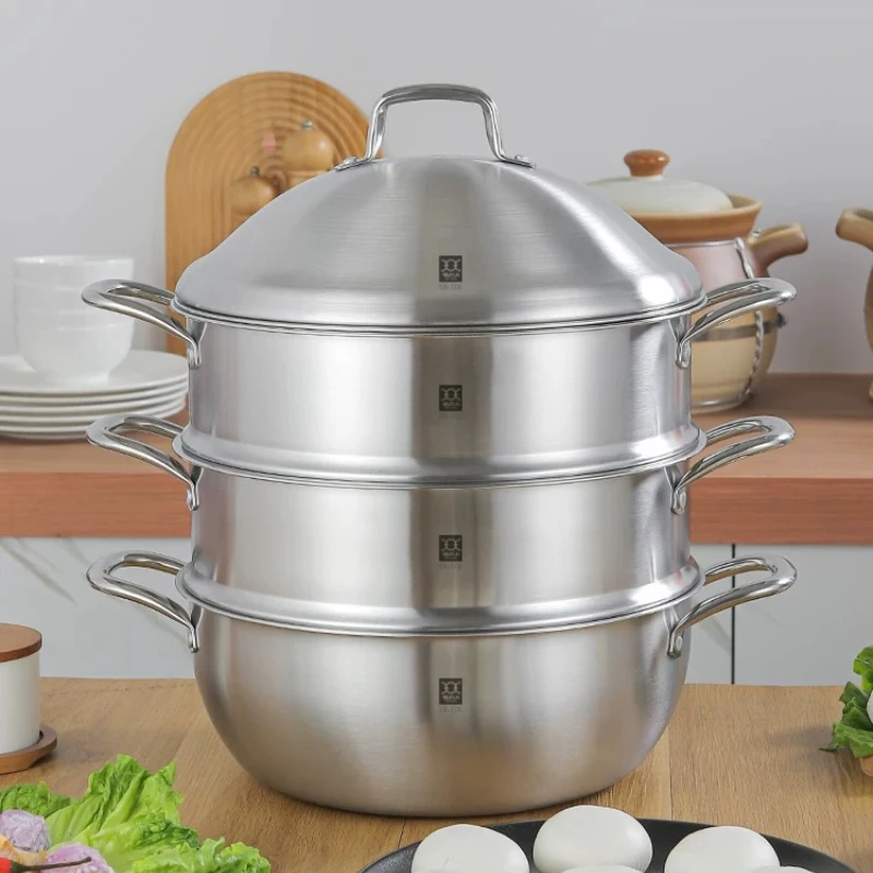 

LMM stainless steel steamer household large soup pot thickened integrated induction cooker gas stove