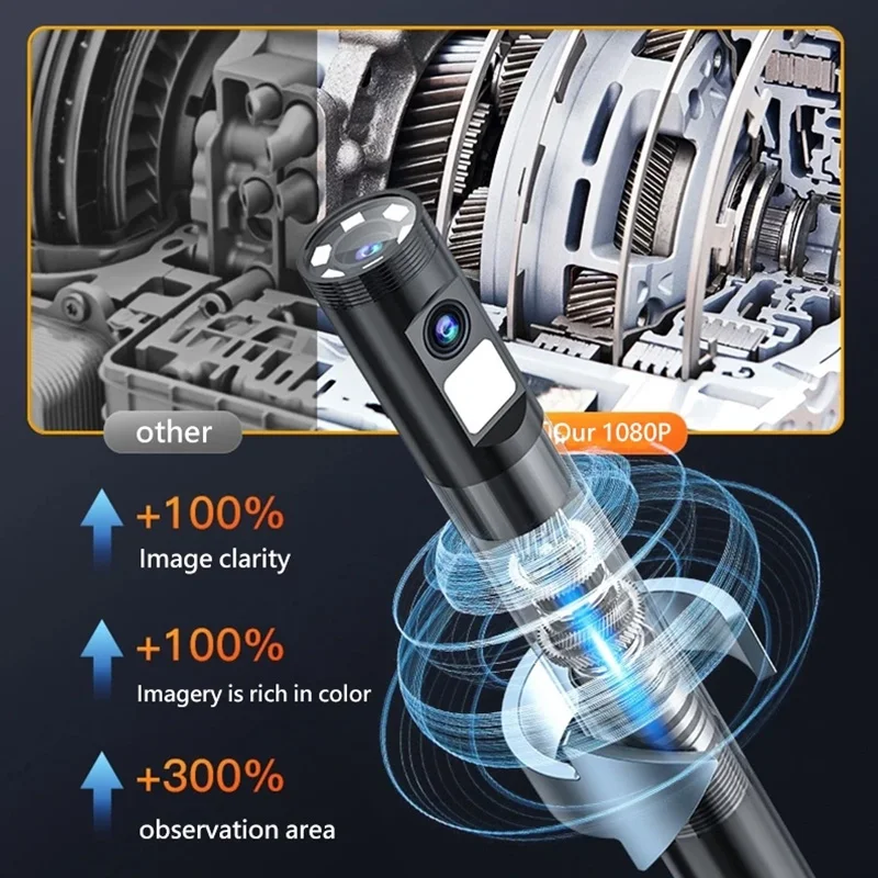 Industrial Endoscope 360°Automatic Rotating 5-inch IPS Screen 1080P HD Dual Camera Car Repair Pipe Carbon Deposit Detection