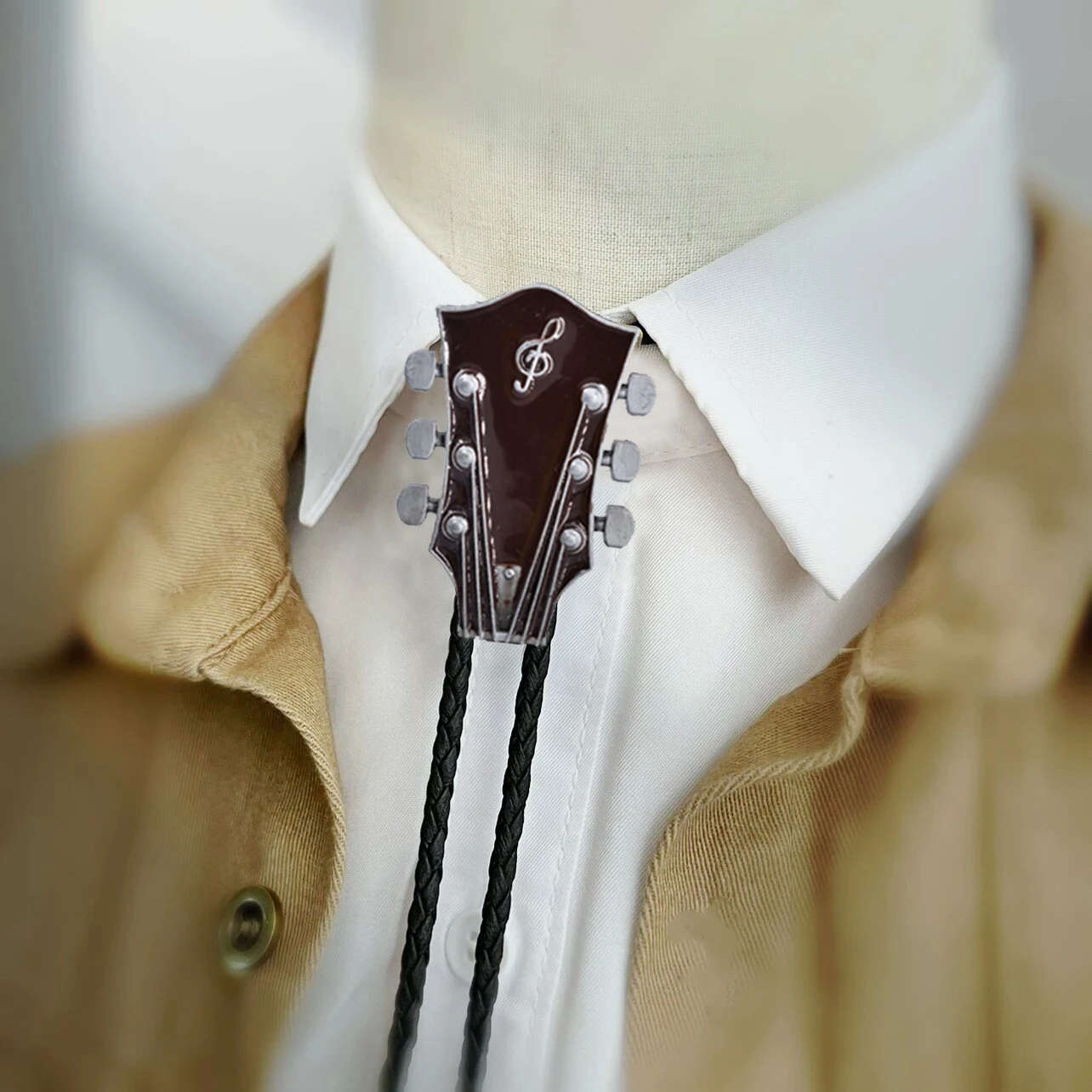 Western Cowboy Country Music Guitar Head Pendant Leather Collar Rope Rodeo Bola Bolo Bow Ties Men Necktie Fashion Jewelry Gift