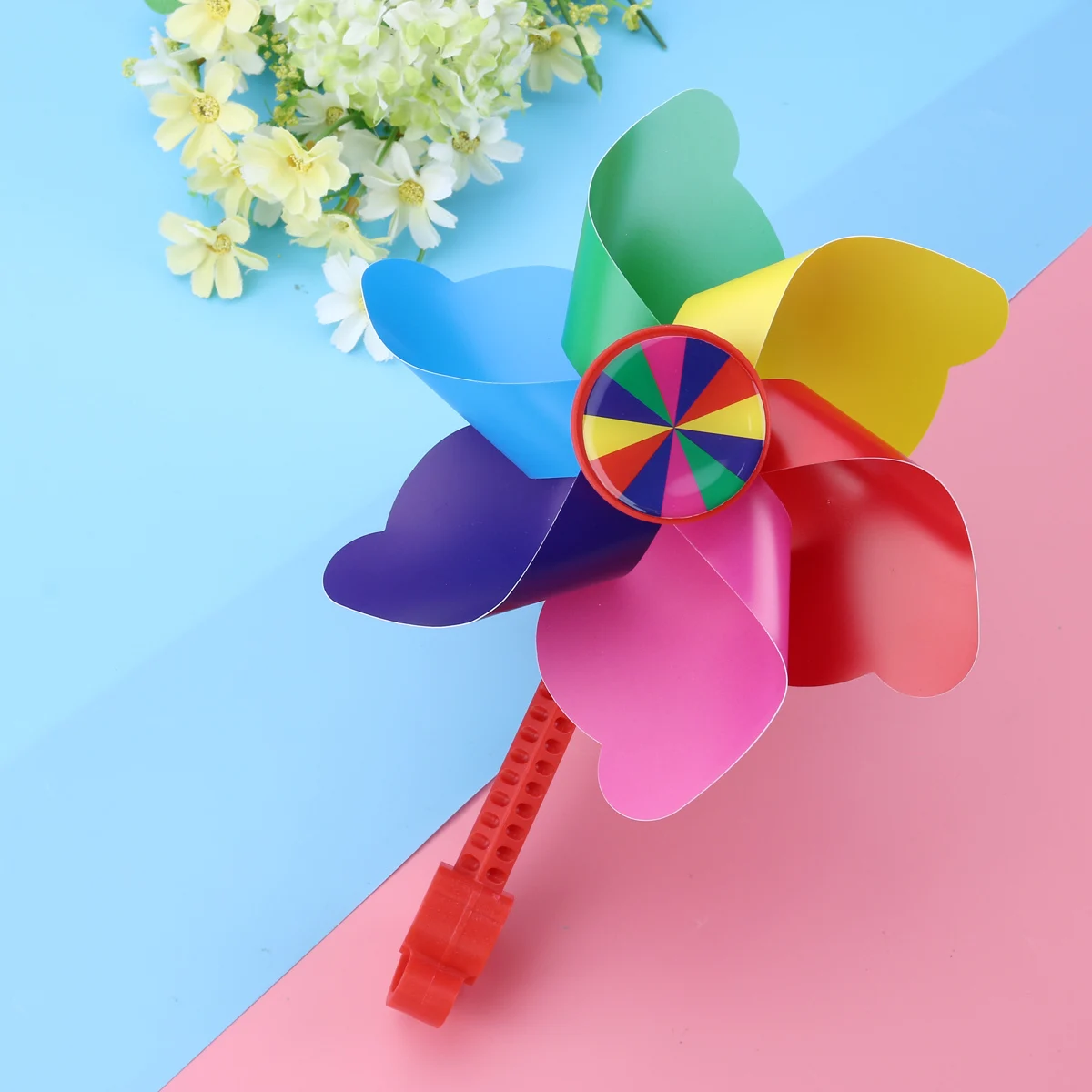 

1pcs Kids Bike Handlebar Pinwheel Windmill Decoration Scooter Pink Long Pole Easy Install Flower Style Accessory For Children'S
