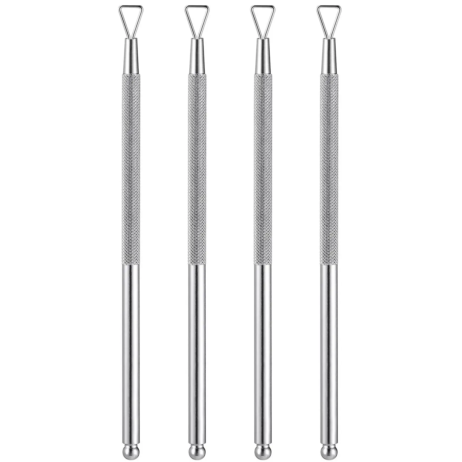 

4 Pcs Stainless Steel Triangle Cuticle Pusher Nail Scraper Gel Polish Remover Tools Manicure Silver