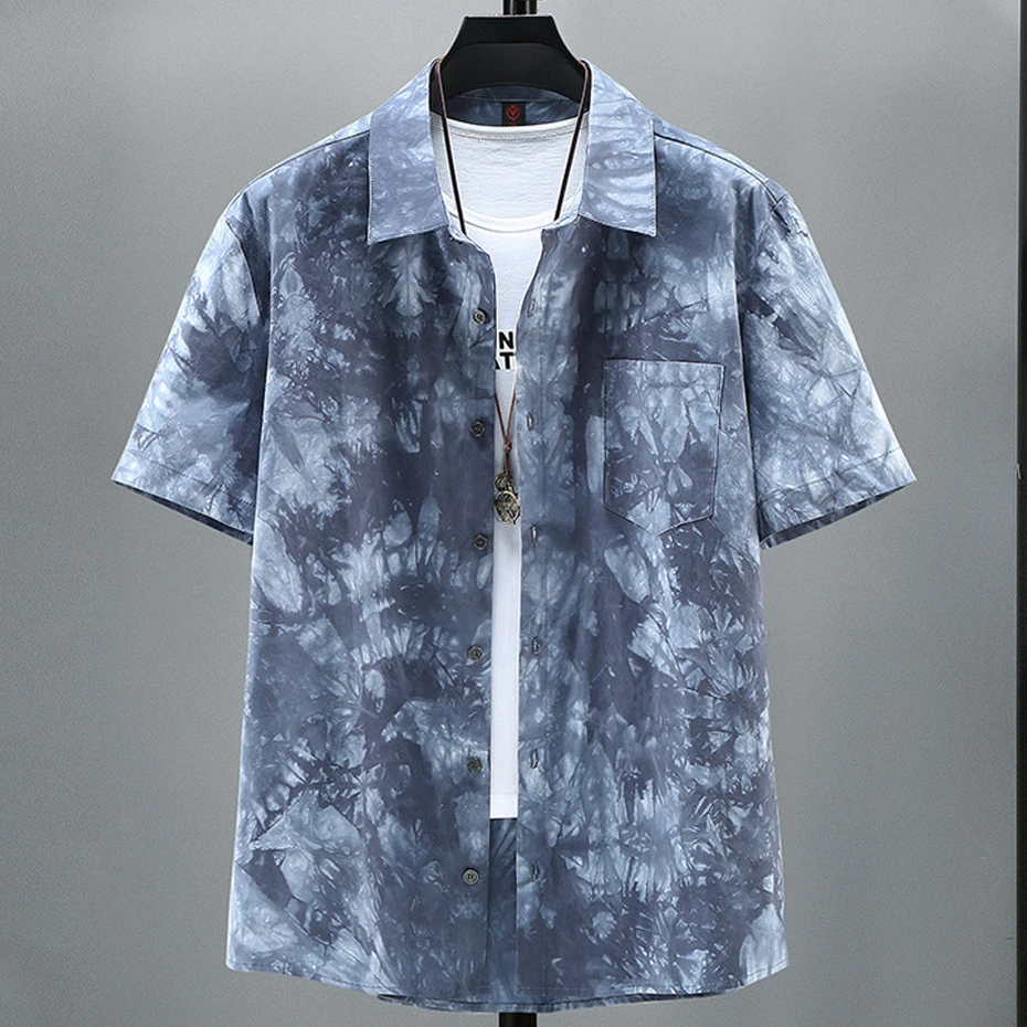 Summer Tie-dye Shirt Men Plus Size 11XL 10XL Fashion Casual Tie Dye Shirts Male Hawaiian Beach Shirt Big Size 11XL