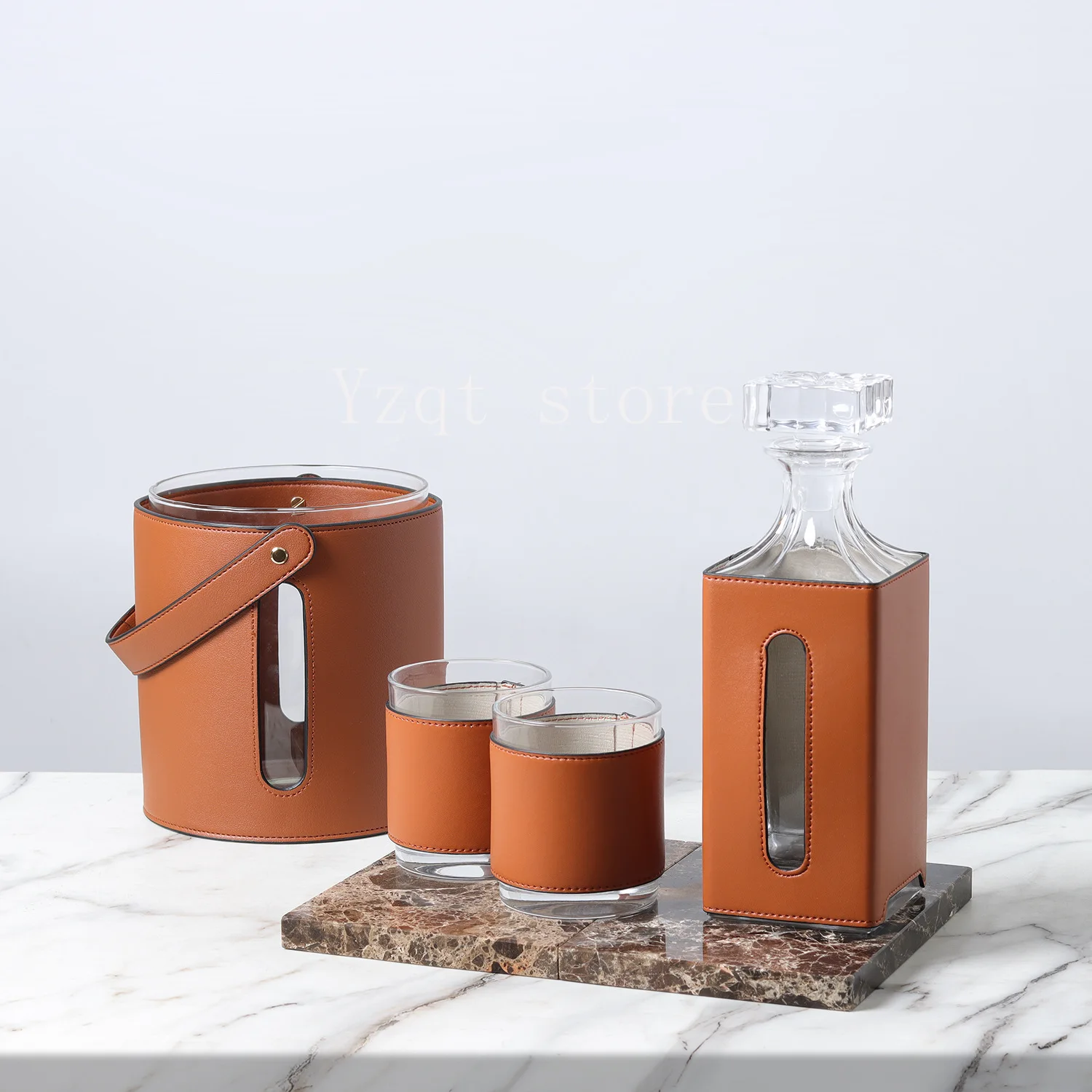 Leather crystal glass wine set Water set Wine barrel decanter Dining table Coffee table Wine cabinet Ornament