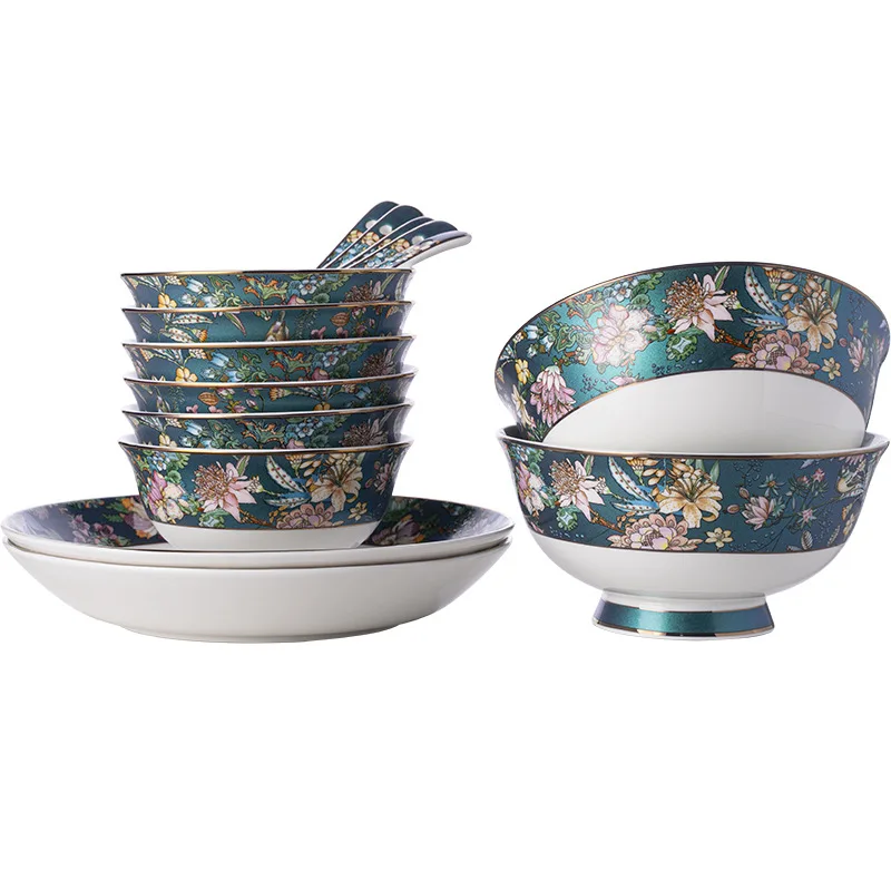 Ceramic dinner plate Light luxury bone china tableware Dish set Household ceramic bowl Gift porcelain bowl