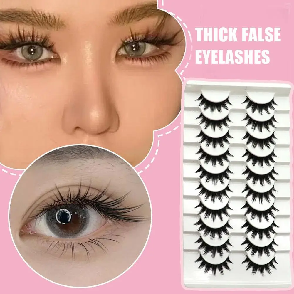 Nieuwe 10 paar valse wimpers dikke curling manga cosplay zwarte harde steel natuurlijke wimpers verlenging make-up cosmetische hulpmiddelen