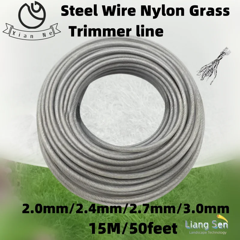 Imagem -02 - Aço e Fio de Nylon para Trimmer Corda Linha Strimmer Cortador de Escova Longo Rolo Redondo Substituição de Grama Cerca de 15m 2.0 mm 2.4 mm 2.7 mm 3.0 mm