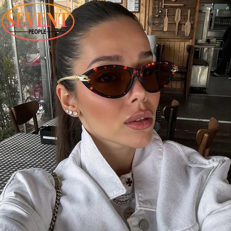 

Sexy Cat Eye Small Oval Sunglasses Women 2025 Luxury Brand Vintage Y2K Punk Metal Eyewear Trendy Outdoor Driving Shades UV400