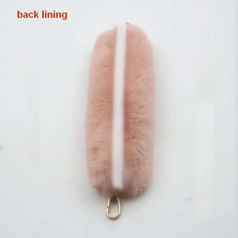 25cm Replacement Bag Strap Genuine Real Rabbit Fur Handbag Shoulder Straps Handle For Women Purse Belts Winter Accessories R48