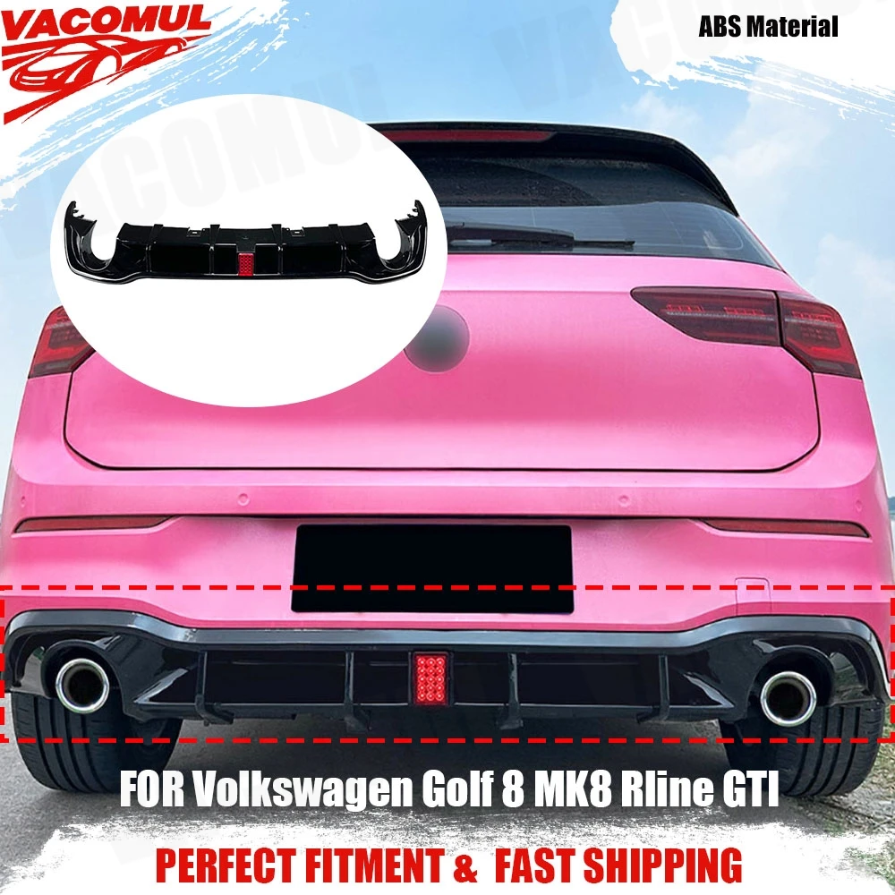 

VACOMUL Rear Bumper Diffuser Lip For Volkswagen Golf 8 MK8 Rline GTI 2020-2023 ABS Rear Lip With Light Bodykit Car Accessories