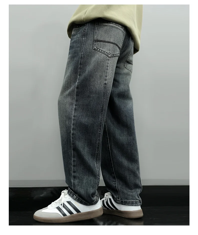 Neue, modische schwarze Jeans für Jungen, lockere, gerade geschnittene Haremshose für Kinder, Cargo-Jeans mit Taschen, Größe 5-14. – Detail 6
