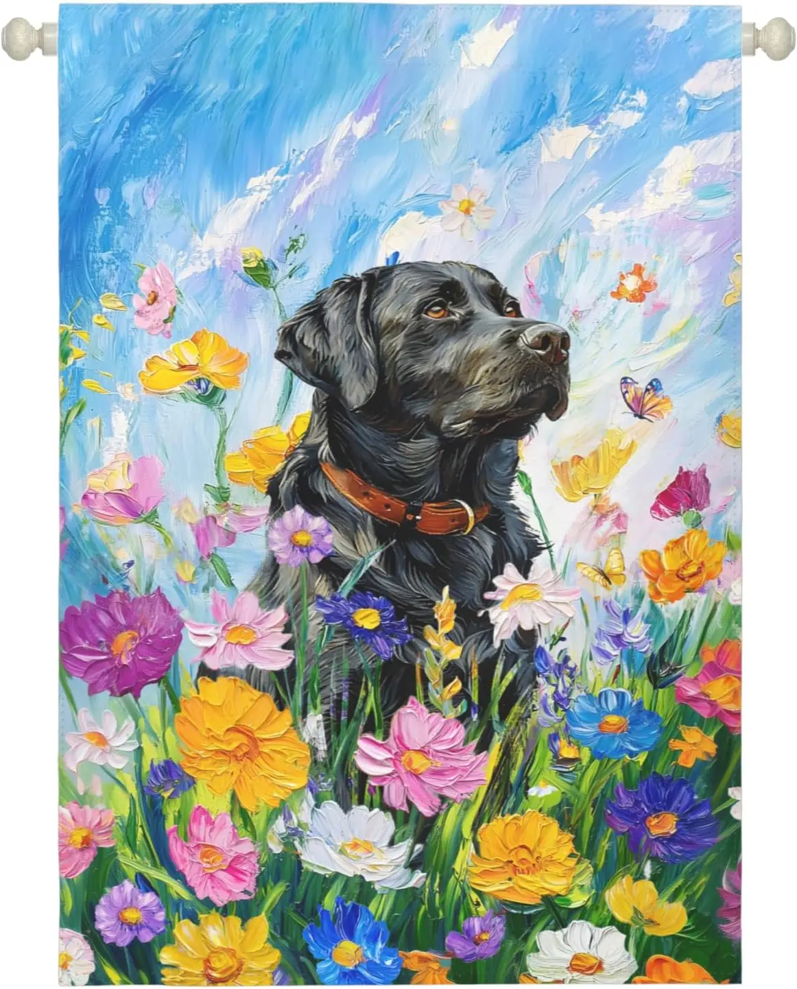 Black Lab Spring House Flags Summer Floral Labrador Dog Garden Flag 28 x 40 Double Sided for Outside Large Outdoor Landscape AAS