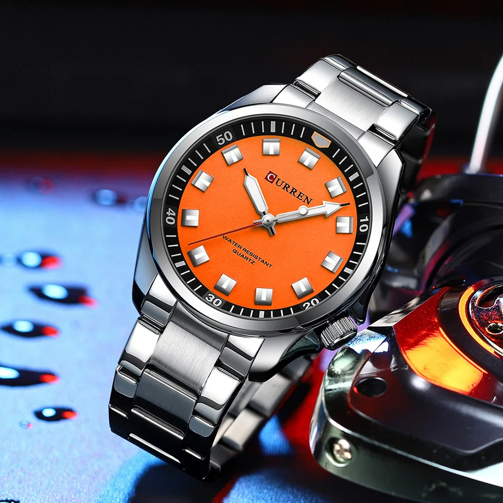 CURREN New Quartz Men\'s Watch Stainless Steel Simple Wriswatch Sports Waterproof Luxury Sapphire Glass Clock