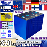 New 3.2V 320AH Lifepo4 Lithium Iron Phosphate Grade A Battery 3C High Power DIY 12V 24V RV Solar Rechargeable Battery Duty Free