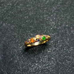 Ancient gold craftsmanship Inlaid Colorful Gemstones rings for women Fashion Crystal Neutral Style Jewelry Opening Adjustable