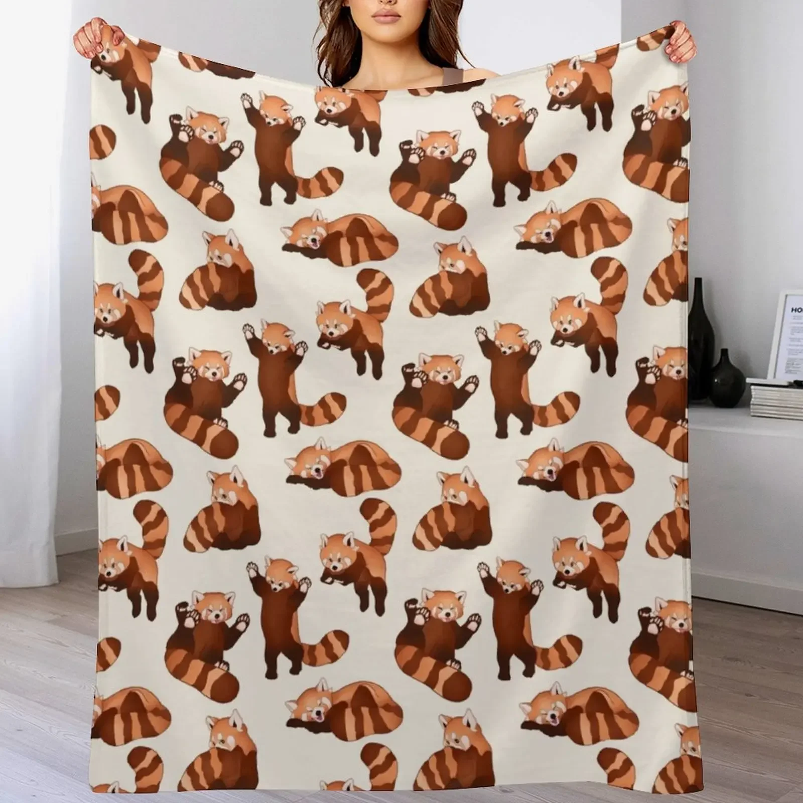 Red Panda Pattern Throw Blanket Soft Home Decor Blanket for Couch Bedroom