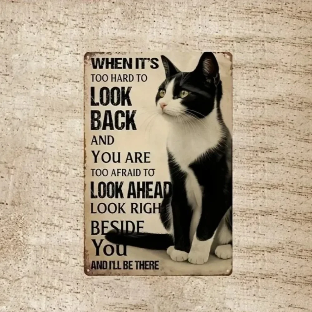 

Vintage Black Cat Embossed Metal Sign by INDUSTRIALFELINECZ – Rustic Iron Art with Cat Collar & Wrench Graphics | Ideal for