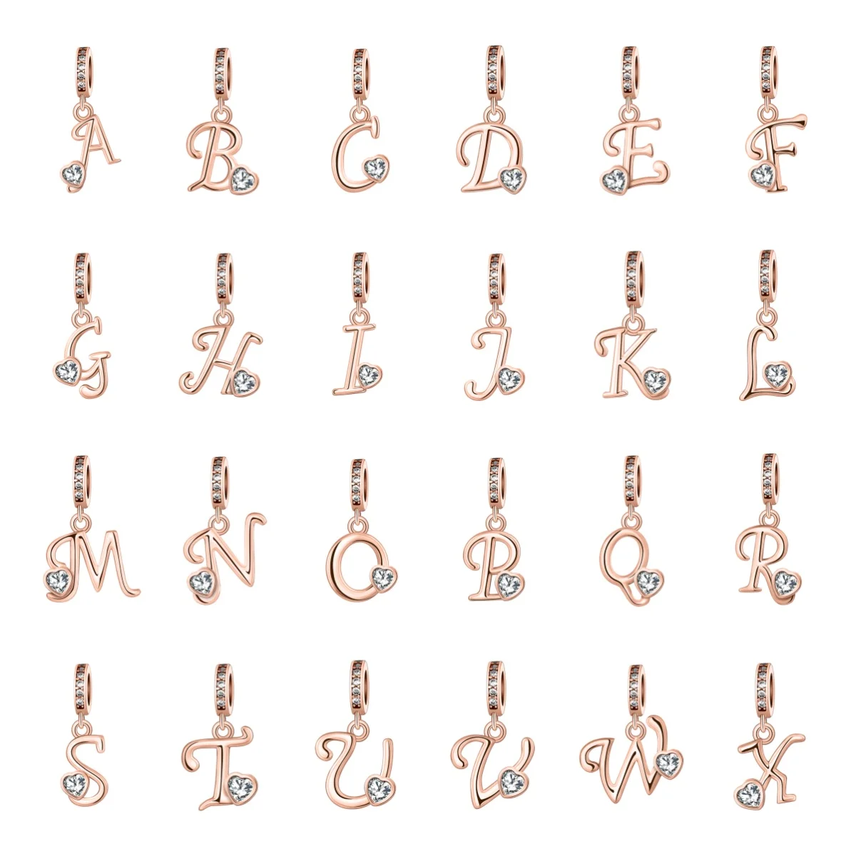 

NEW 925 Silver Rose Gold Series With 26 Letters A-Z, Suitable For European Original Bracelets, DIY Accessories, Charm Jewelry