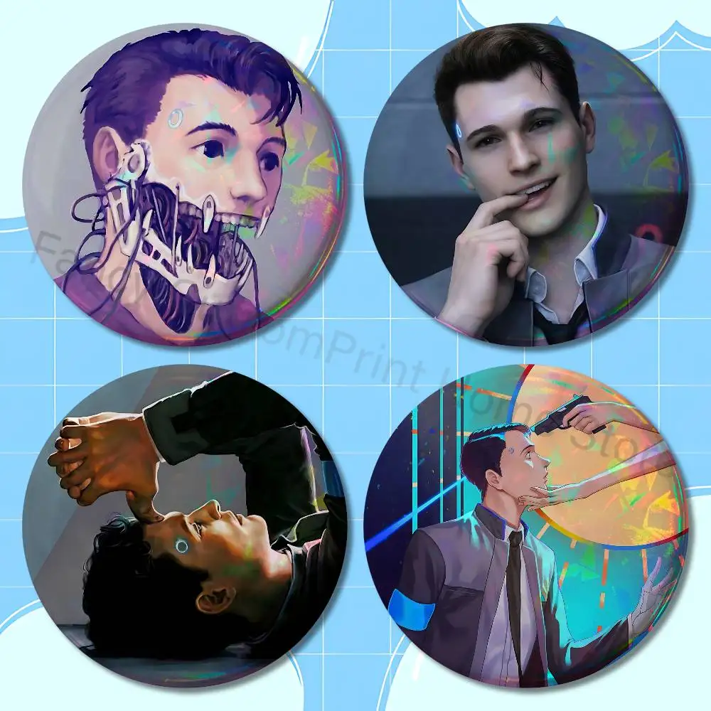 Épinglette en émail D-Detroit Become Human, broche ronde en fer blanc, badges de culture Otaku Nijigen pour cosplay, 58mm 44mm 32mm 75mm 25mm
