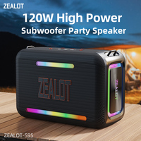 ZEALOT S95 Portable Waterproof 120W High Power Bluetooth Speaker RGB Colorful Light Wireless Subwoofer 360 Sound TWS TF Boom Box