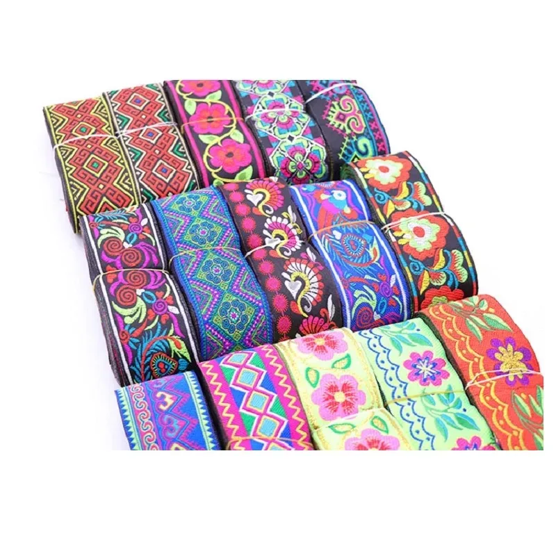 Ethnic Embroidered Jacquard Ribbons Trim Lace Fabric DIY Decoration Handcraft Apparel Sewing Headwear Accessories 5cm x 7meters