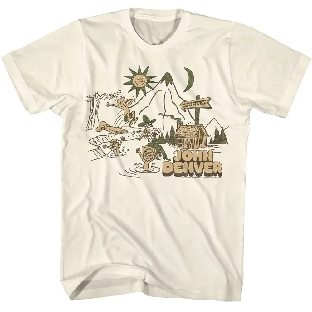 John Denver Country Cabin And Lake Music T Shirt