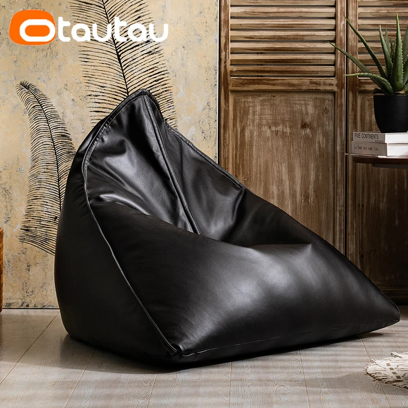 OTAUTAU Triangle Faux Leather Bean Bag Cover No Filler Floor Seat Beanbag Chair Pouf Ottoman Single Sofa Furniture SF020